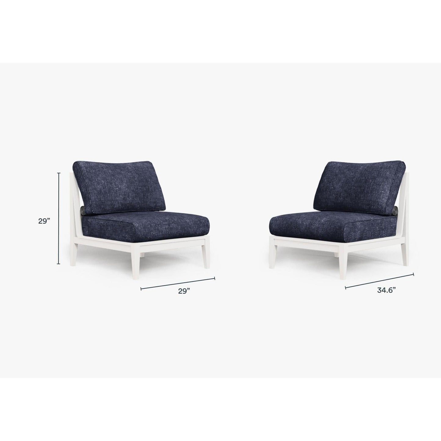Live Outer 29" White Aluminum Outdoor Armless Chair Conversation Set With Deep Sea Navy Cushion