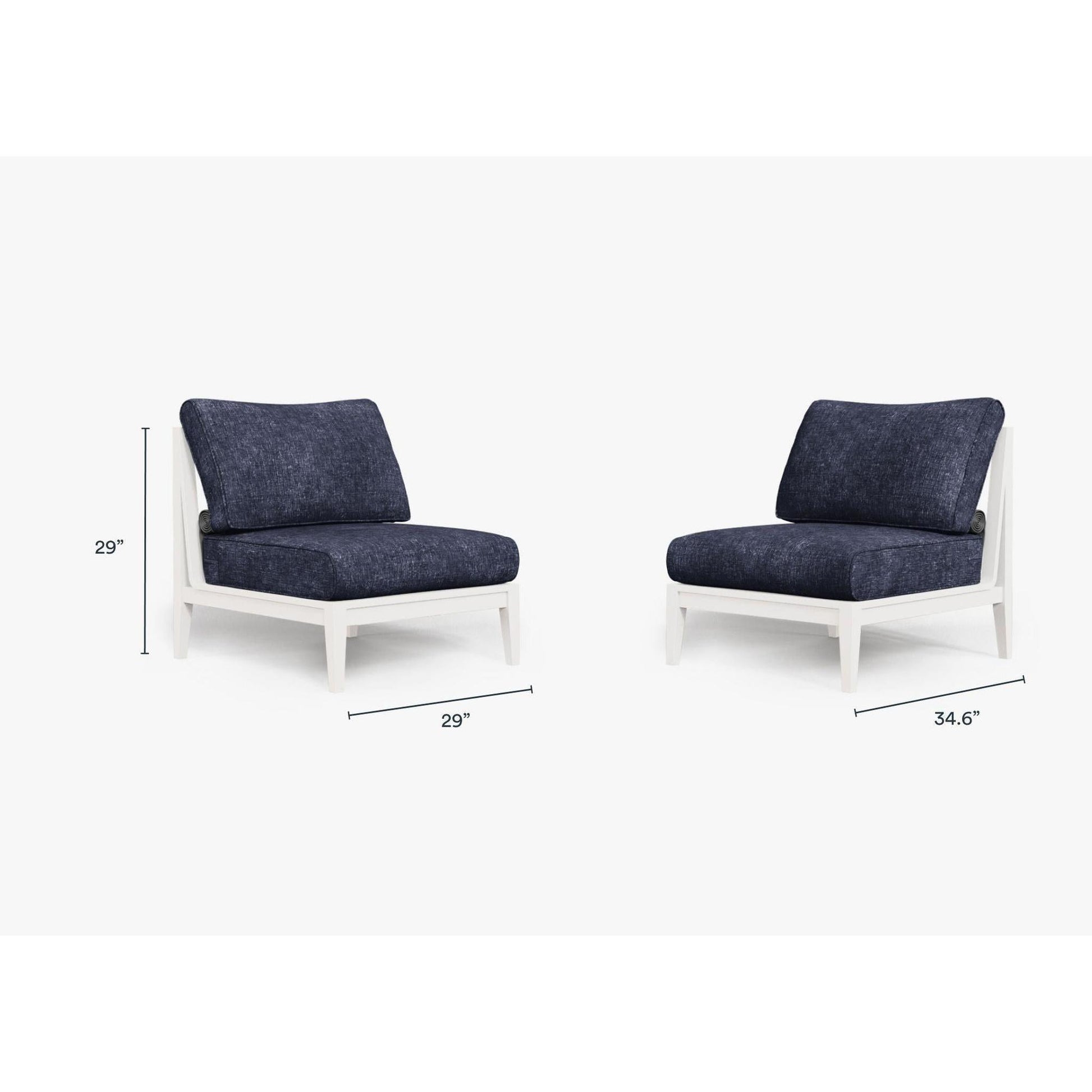 Live Outer 29" White Aluminum Outdoor Armless Chair Conversation Set With Deep Sea Navy Cushion