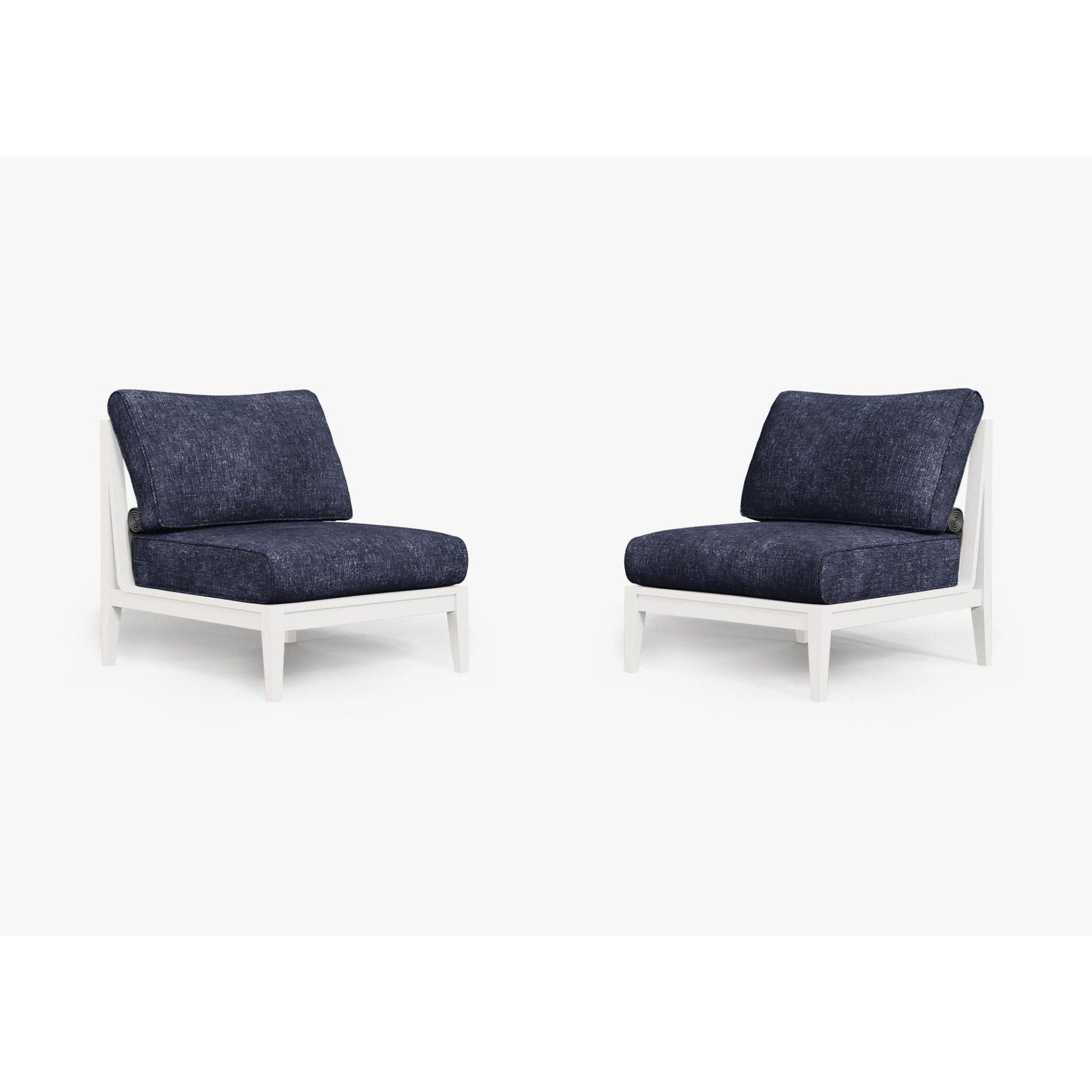 Live Outer 29" White Aluminum Outdoor Armless Chair Conversation Set With Deep Sea Navy Cushion