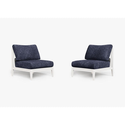 Live Outer 29" White Aluminum Outdoor Armless Chair Conversation Set With Deep Sea Navy Cushion