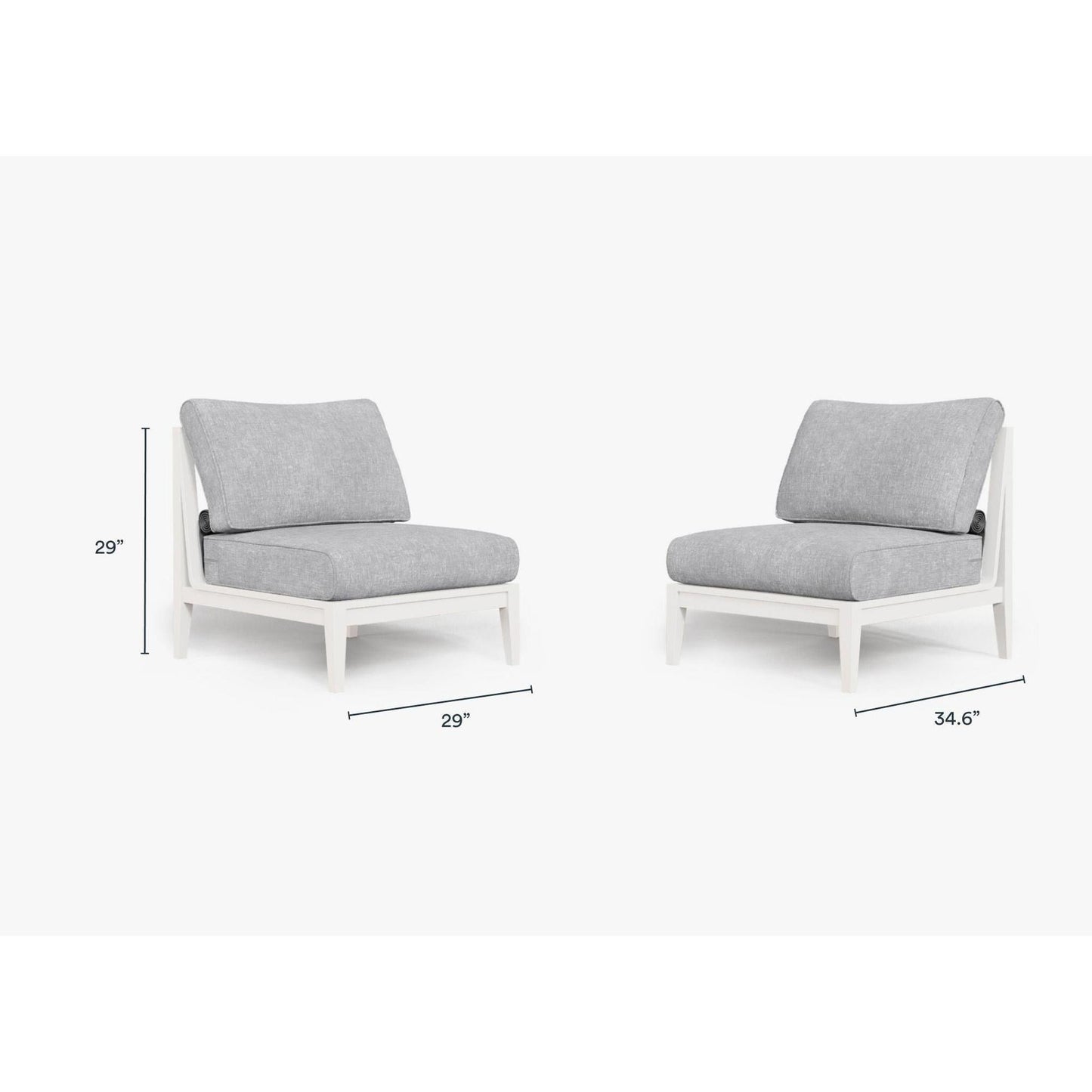 Live Outer 29" White Aluminum Outdoor Armless Chair Conversation Set With Pacific Fog Gray Cushion