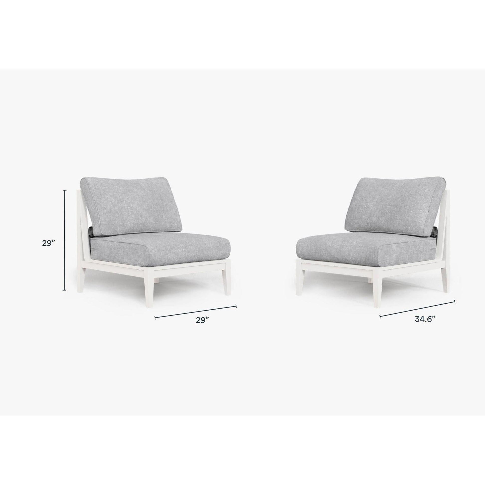 Live Outer 29" White Aluminum Outdoor Armless Chair Conversation Set With Pacific Fog Gray Cushion