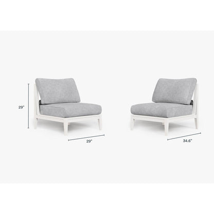 Live Outer 29" White Aluminum Outdoor Armless Chair Conversation Set With Pacific Fog Gray Cushion