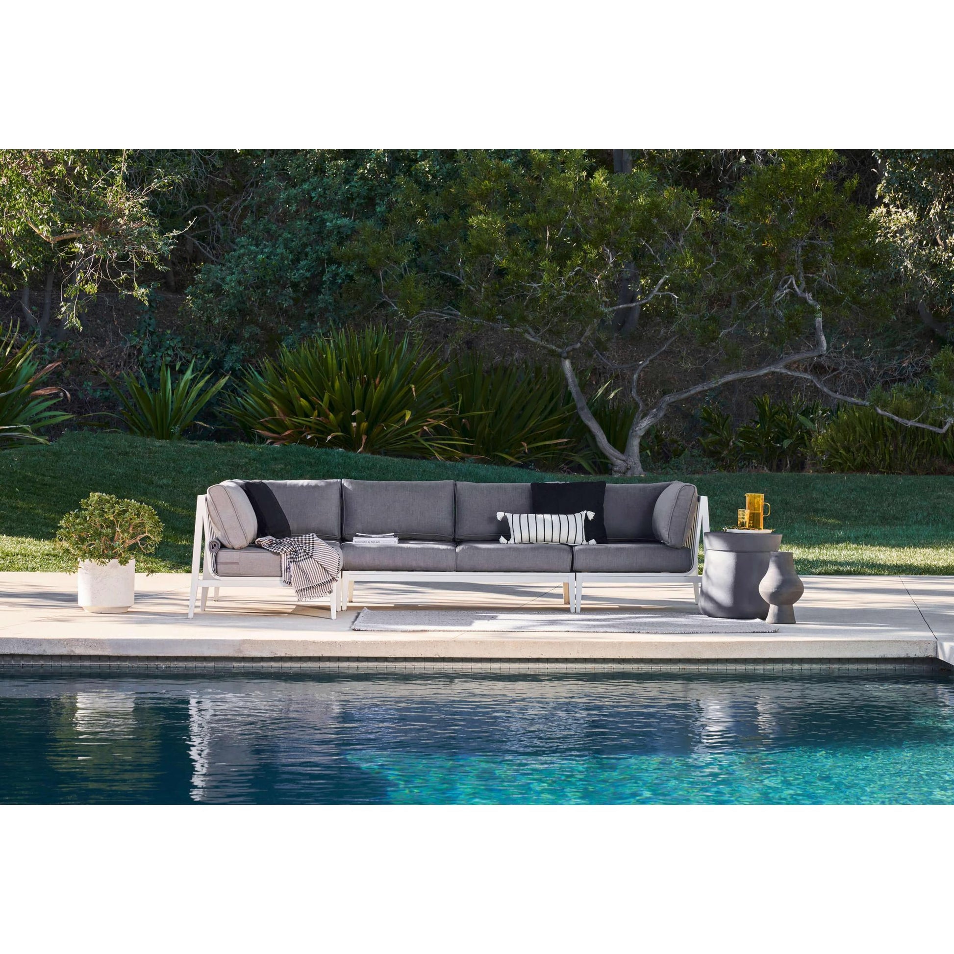 Live Outer 29" White Aluminum Outdoor Armless Chair Conversation Set With Pacific Fog Gray Cushion
