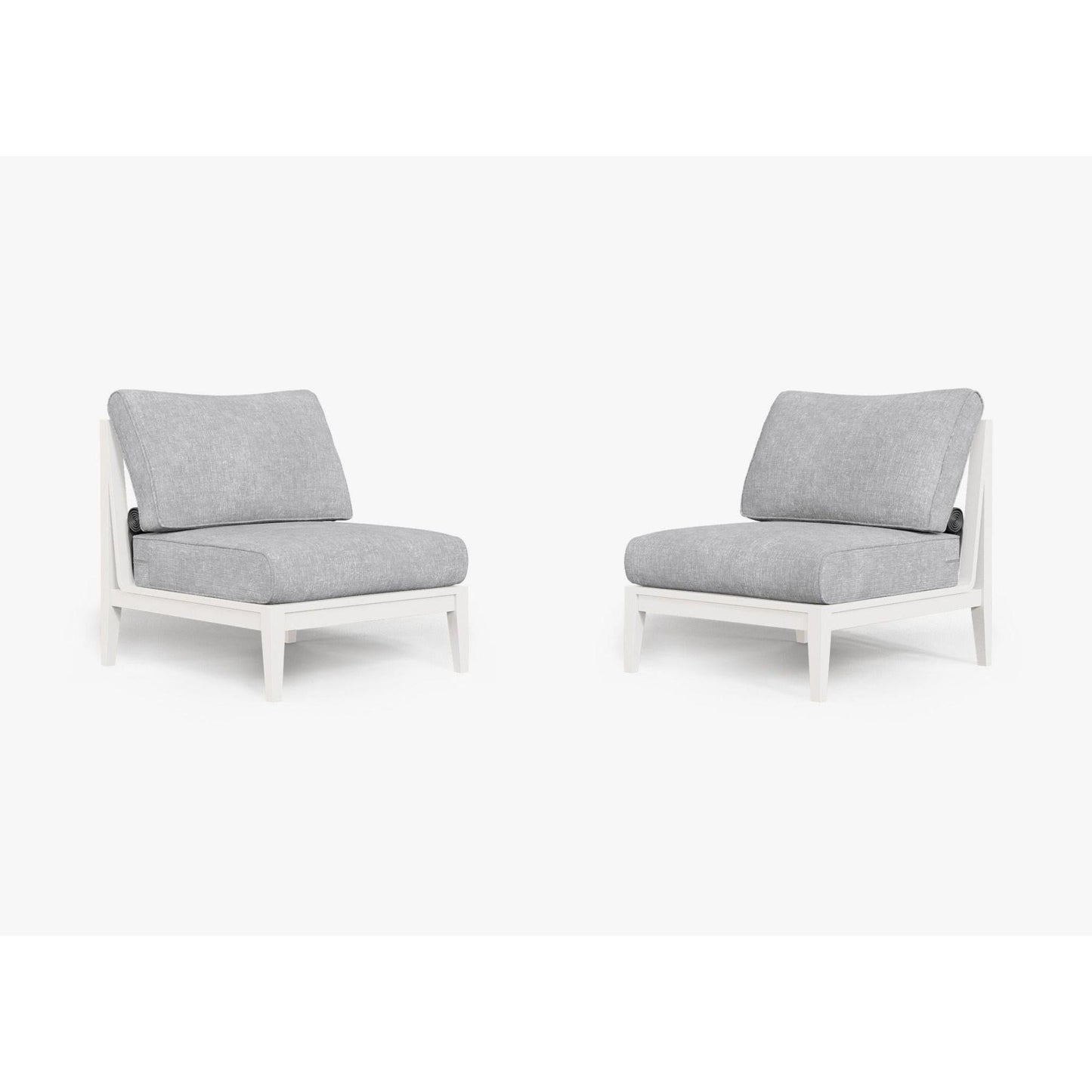 Live Outer 29" White Aluminum Outdoor Armless Chair Conversation Set With Pacific Fog Gray Cushion