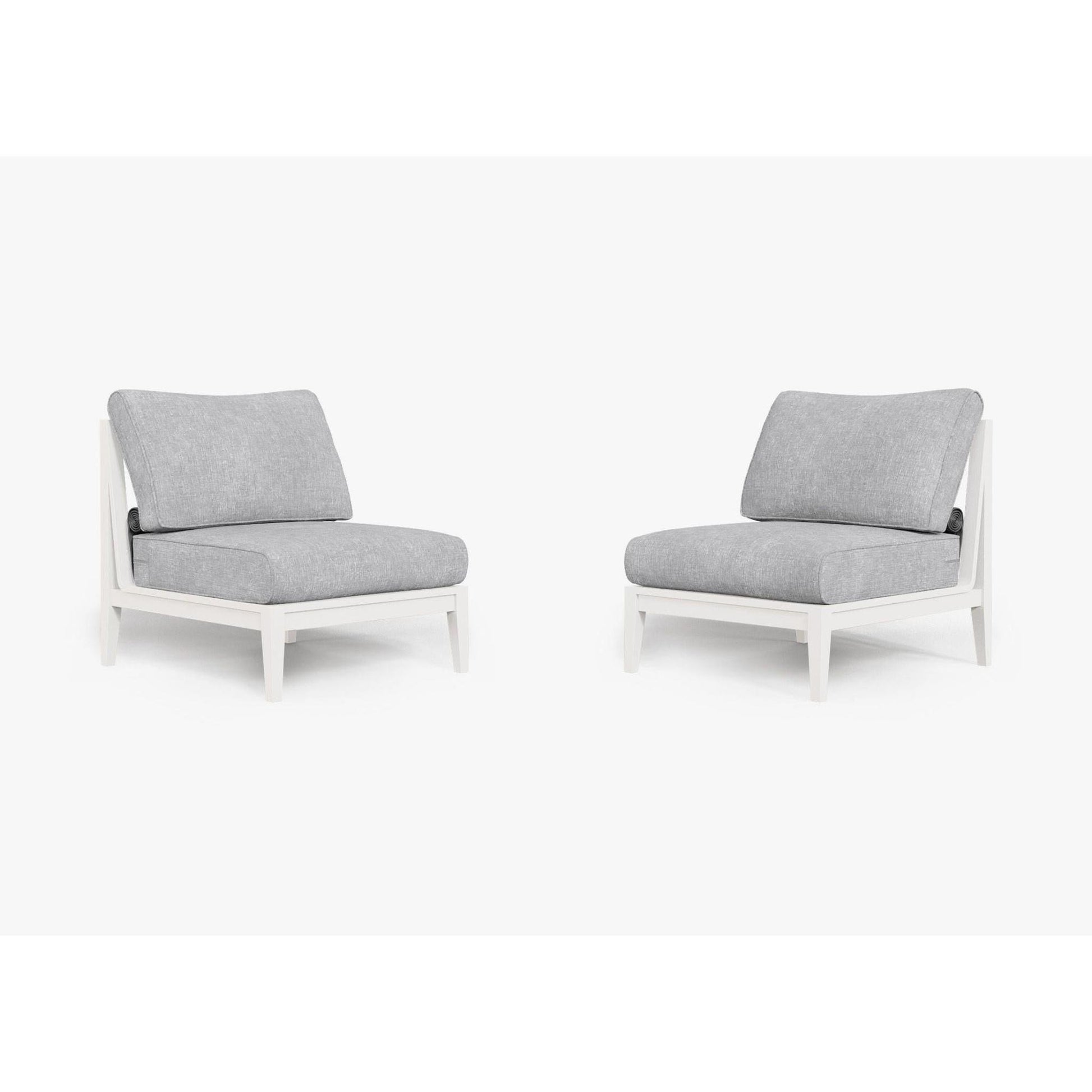 Live Outer 29" White Aluminum Outdoor Armless Chair Conversation Set With Pacific Fog Gray Cushion
