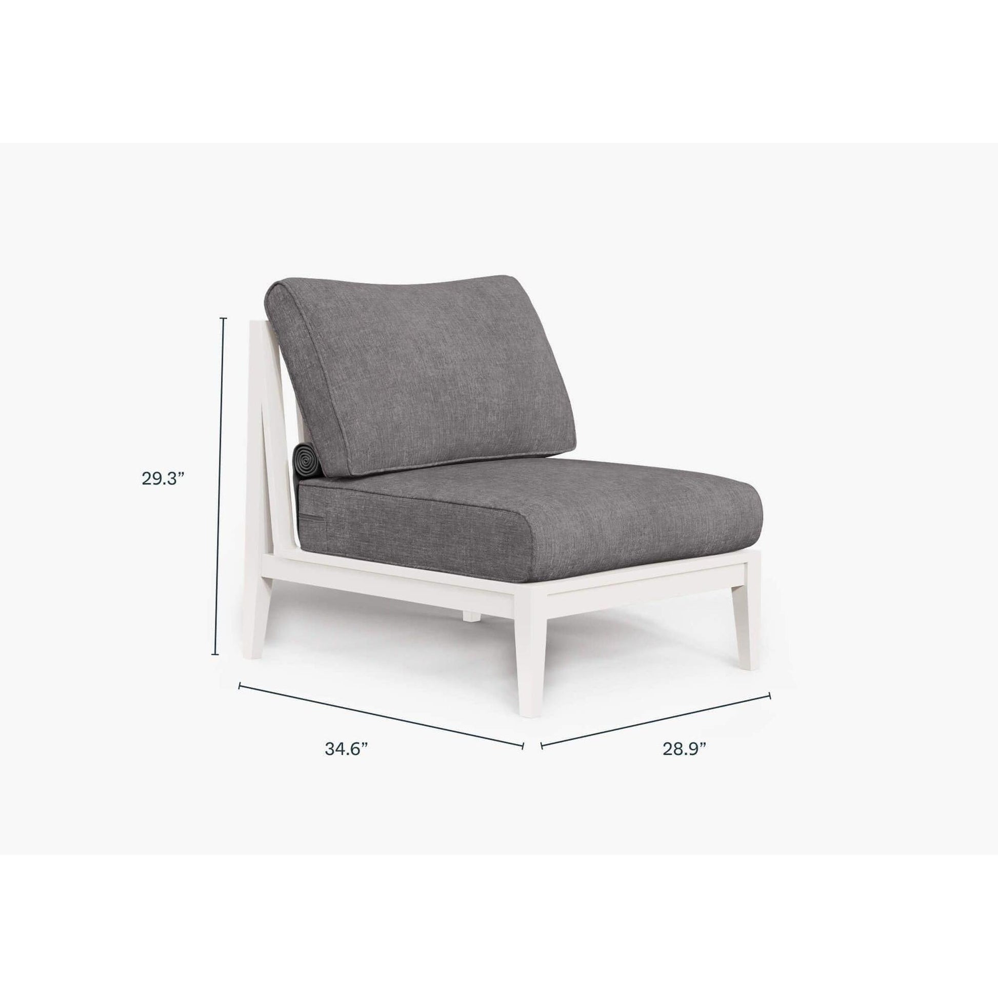 Live Outer 29" White Aluminum Outdoor Armless Chair With Dark Pebble Gray Cushion