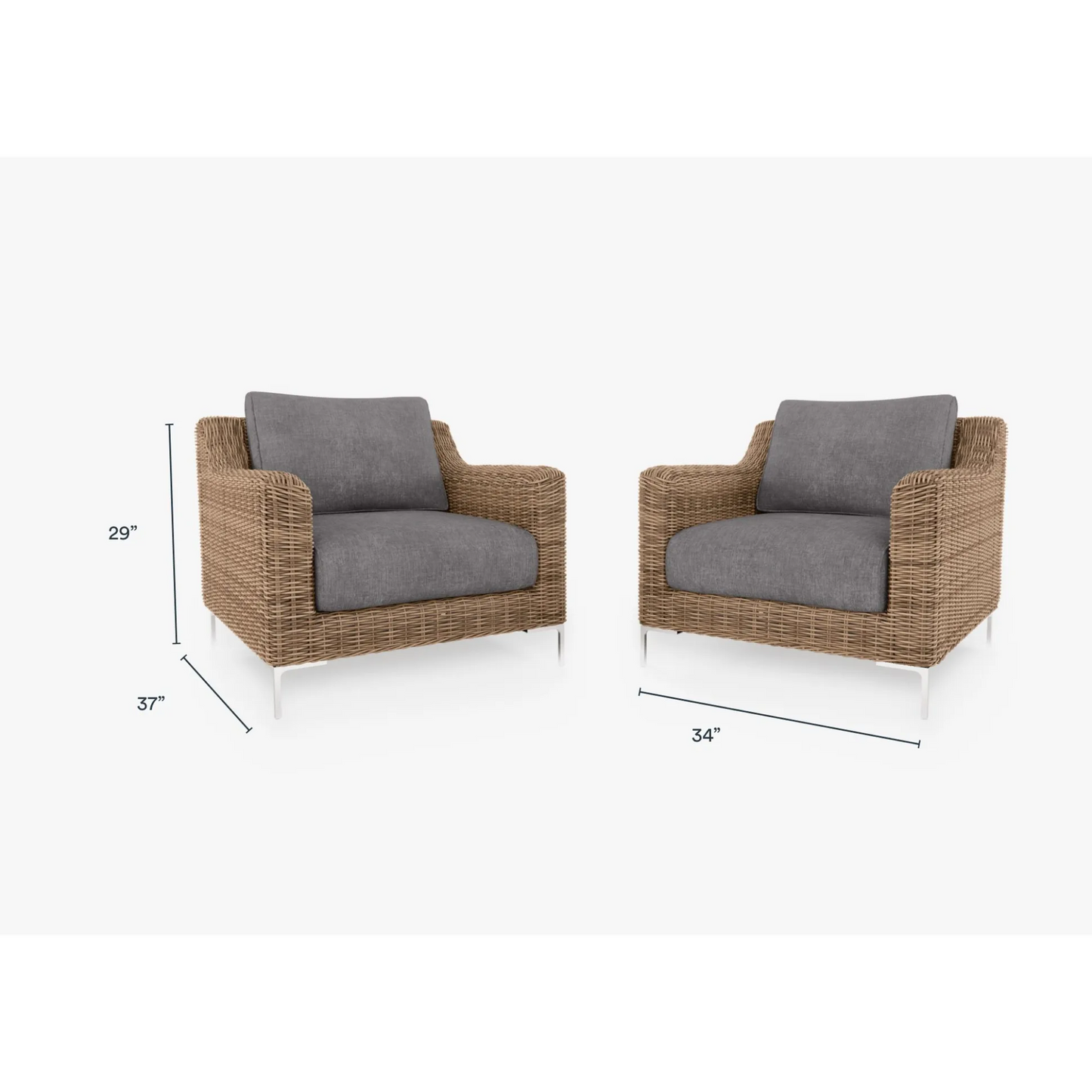 Live Outer 34" Brown Wicker Outdoor Armchair Conversation Set With Dark Pebble Gray Cushion