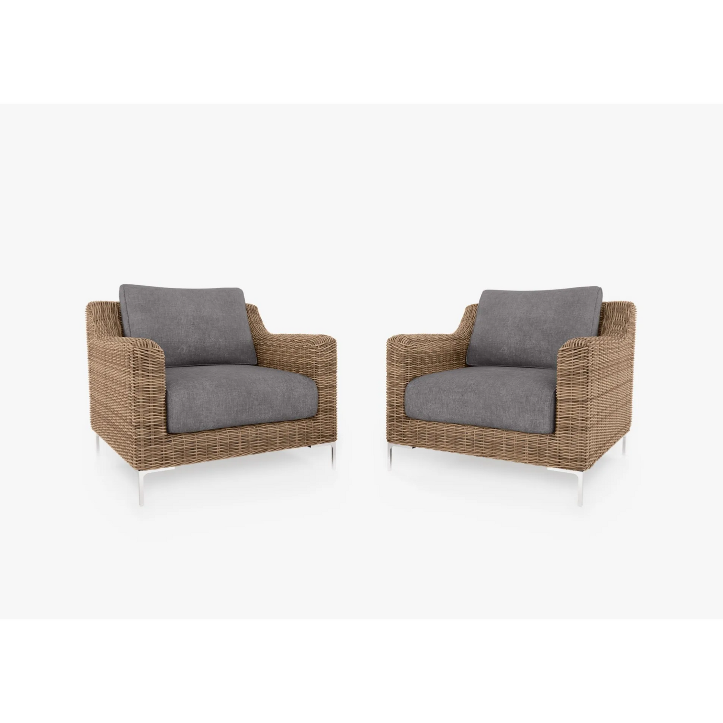 Live Outer 34" Brown Wicker Outdoor Armchair Conversation Set With Dark Pebble Gray Cushion