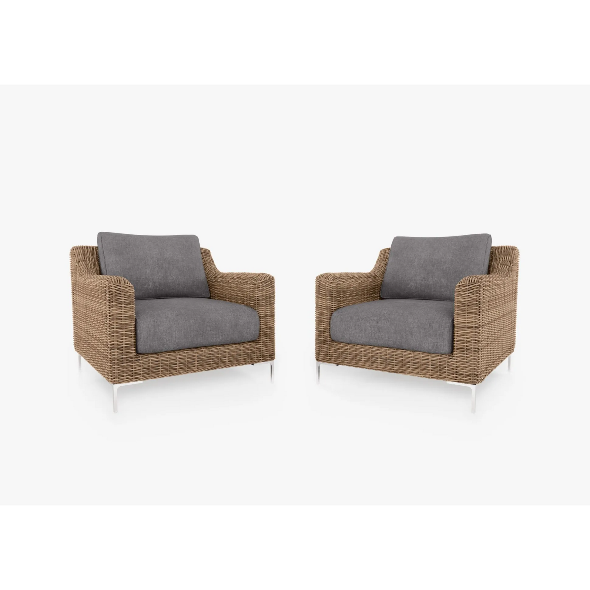 Live Outer 34" Brown Wicker Outdoor Armchair Conversation Set With Dark Pebble Gray Cushion