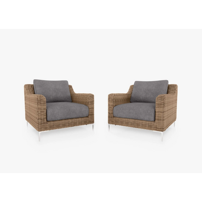 Live Outer 34" Brown Wicker Outdoor Armchair Conversation Set With Dark Pebble Gray Cushion