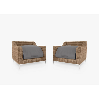 Live Outer 34" Brown Wicker Outdoor Armchair Conversation Set With Deep Sea Navy Cushion