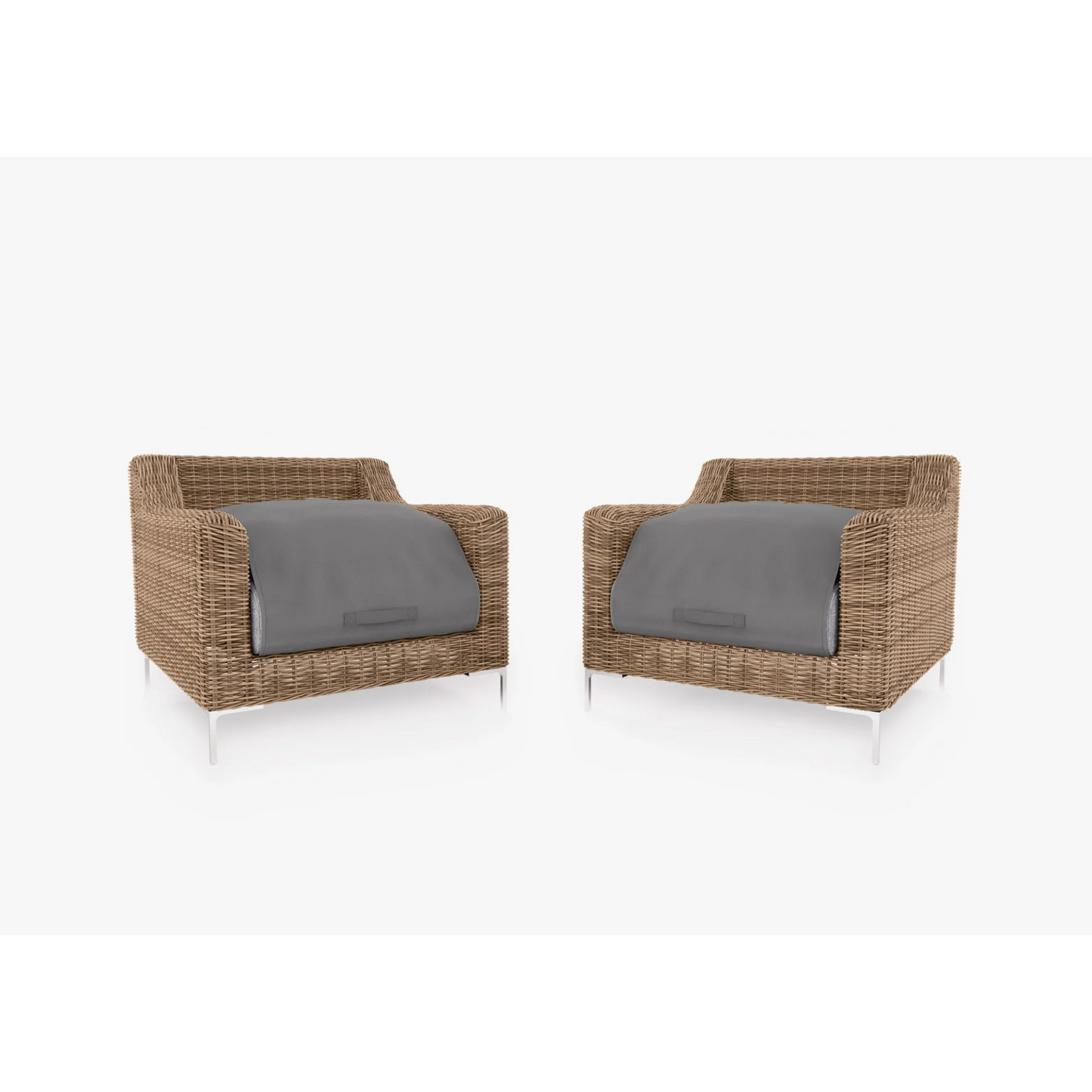 Live Outer 34" Brown Wicker Outdoor Armchair Conversation Set With Pacific Fog Gray Cushion