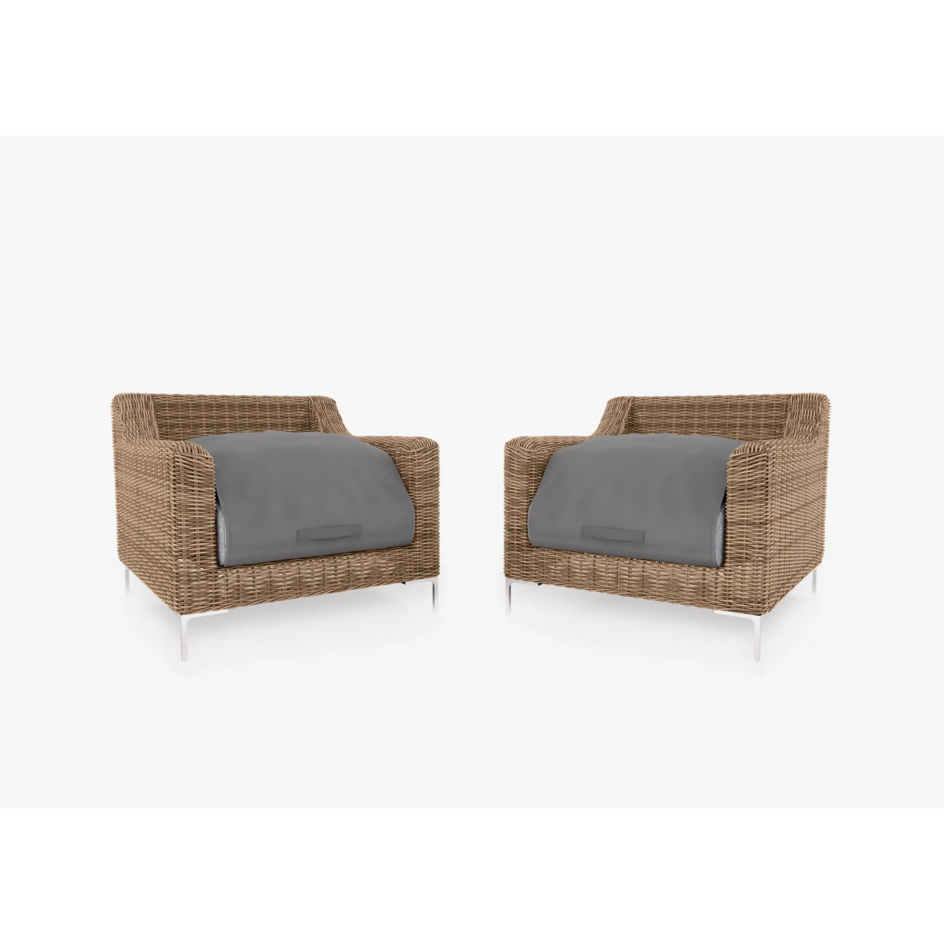 Live Outer 34" Brown Wicker Outdoor Armchair Conversation Set With Pacific Fog Gray Cushion