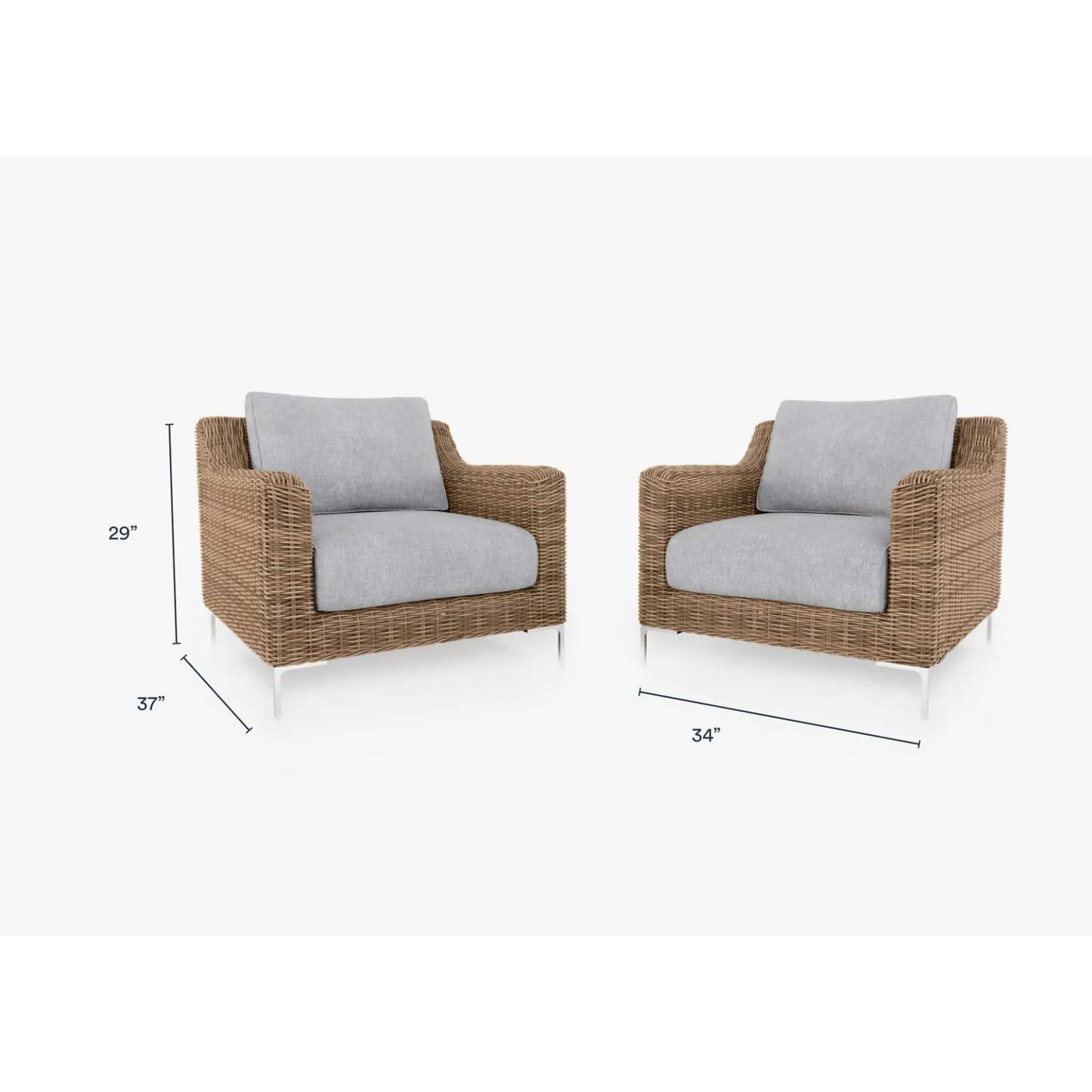 Live Outer 34" Brown Wicker Outdoor Armchair Conversation Set With Pacific Fog Gray Cushion