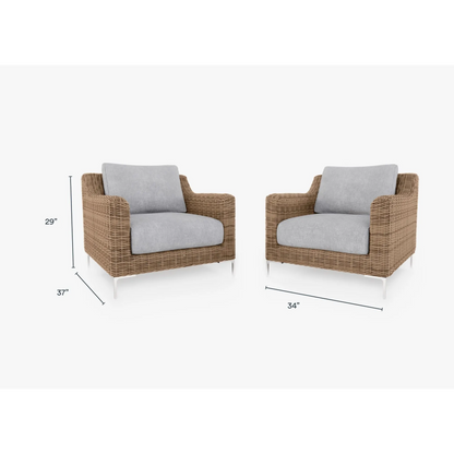 Live Outer 34" Brown Wicker Outdoor Armchair Conversation Set With Pacific Fog Gray Cushion