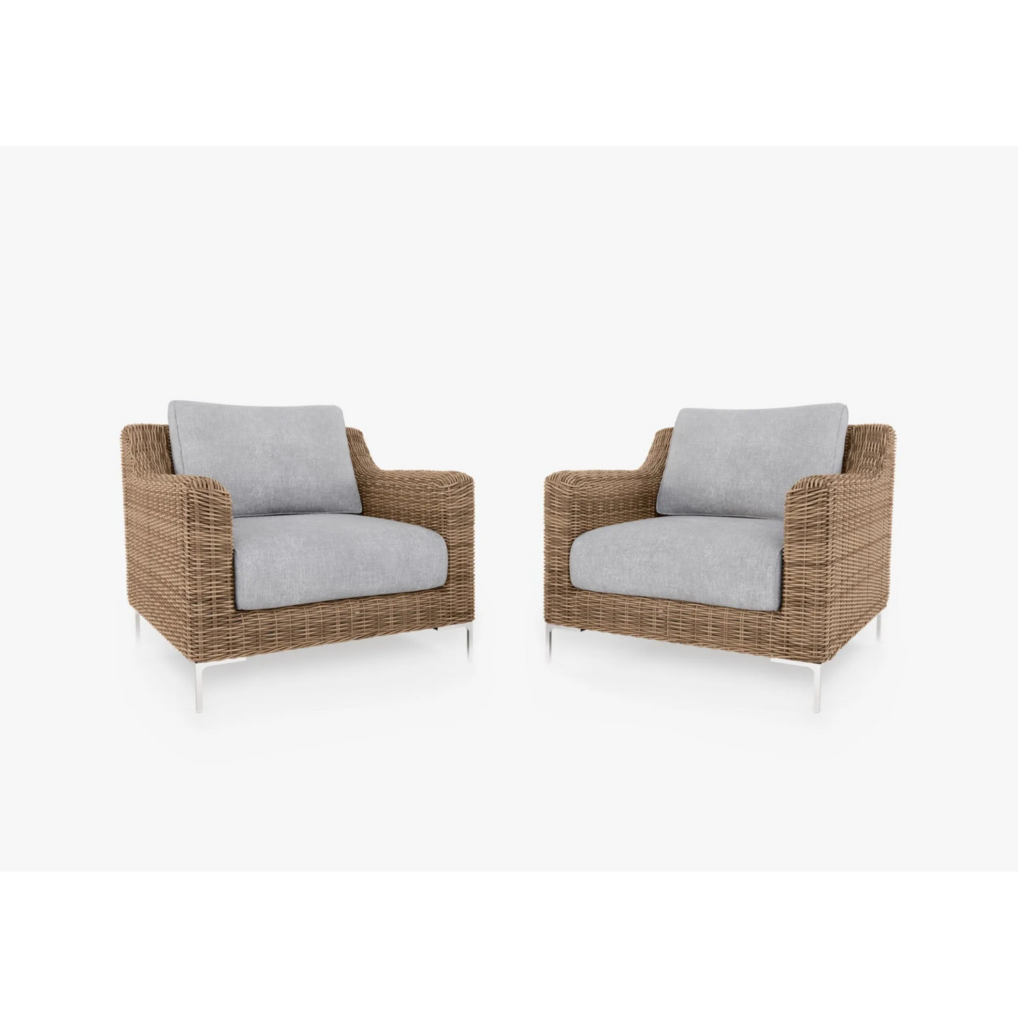 Live Outer 34" Brown Wicker Outdoor Armchair Conversation Set With Pacific Fog Gray Cushion