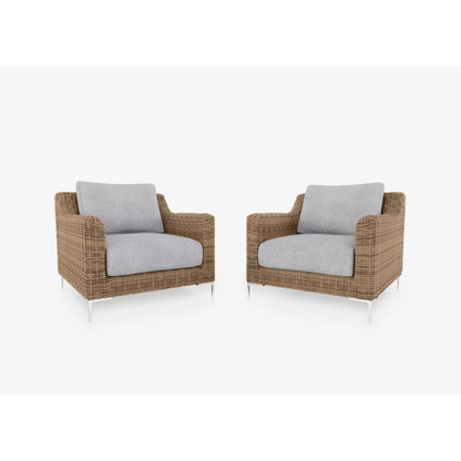 Live Outer 34" Brown Wicker Outdoor Armchair Conversation Set With Pacific Fog Gray Cushion