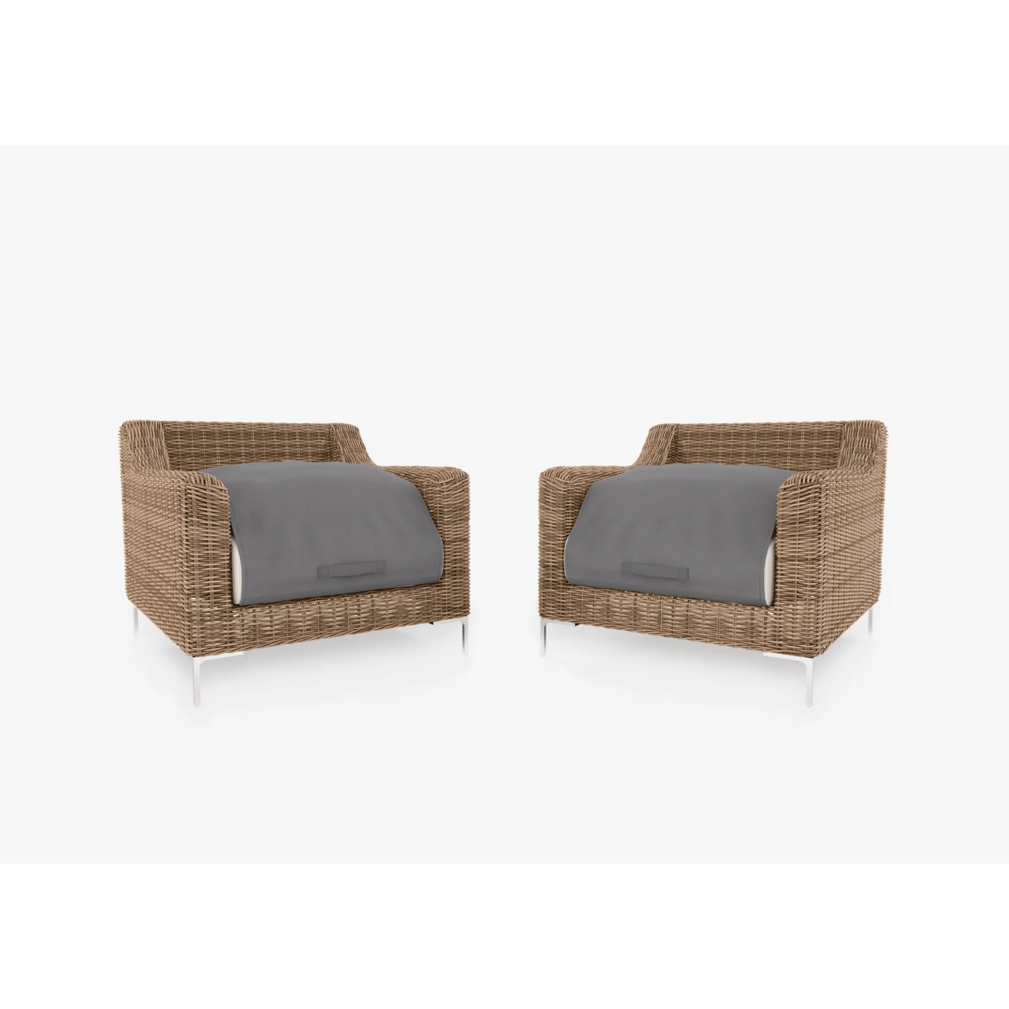 Live Outer 34" Brown Wicker Outdoor Armchair Conversation Set With Palisades Cream Cushion
