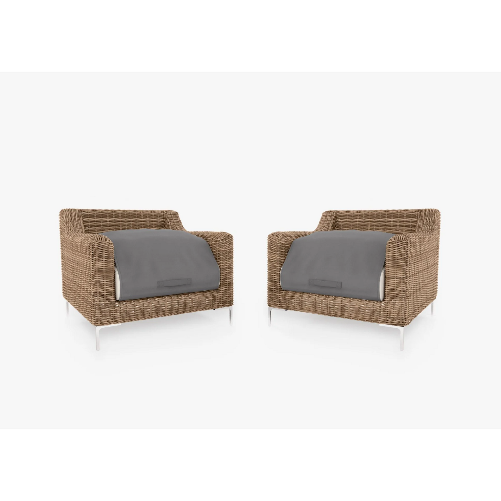 Live Outer 34" Brown Wicker Outdoor Armchair Conversation Set With Palisades Cream Cushion