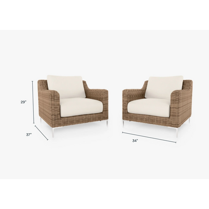 Live Outer 34" Brown Wicker Outdoor Armchair Conversation Set With Palisades Cream Cushion