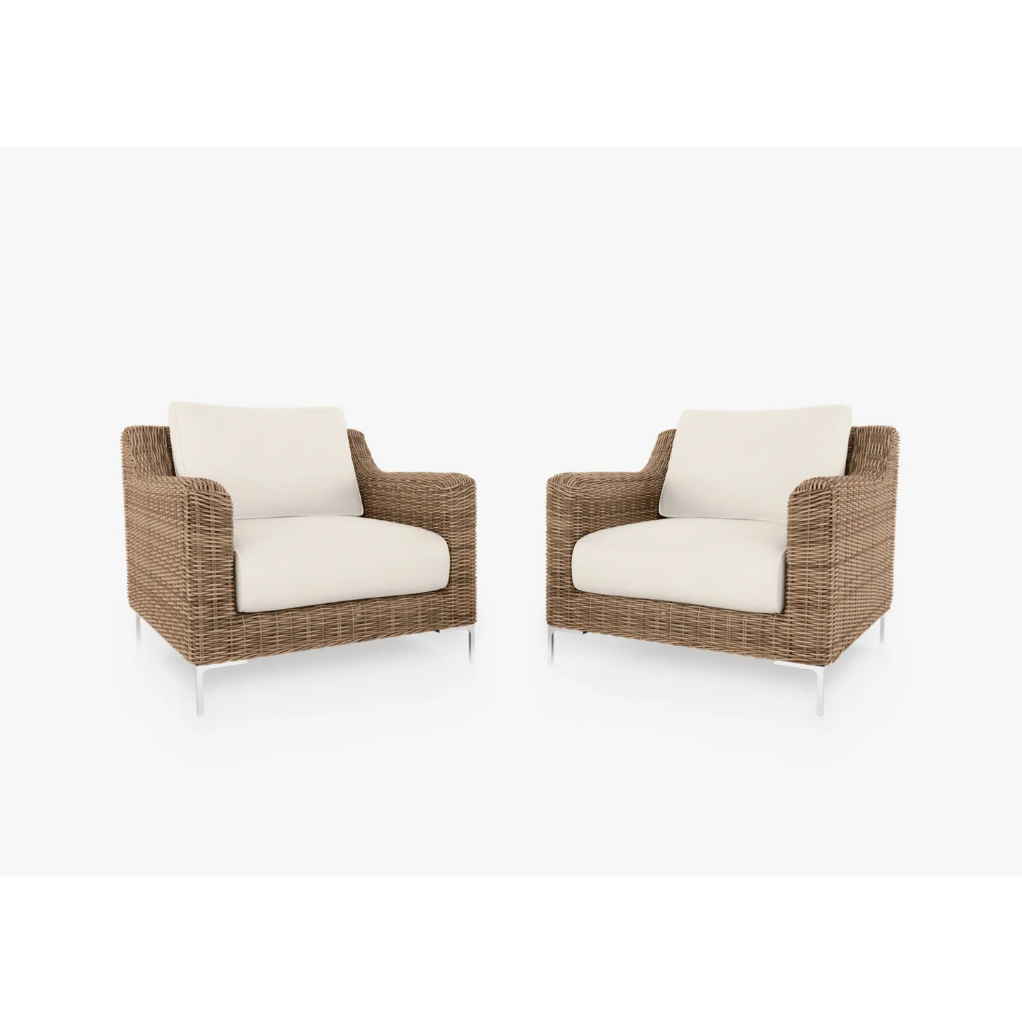 Live Outer 34" Brown Wicker Outdoor Armchair Conversation Set With Palisades Cream Cushion