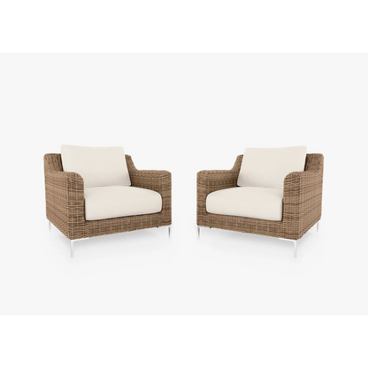 Live Outer 34" Brown Wicker Outdoor Armchair Conversation Set With Palisades Cream Cushion