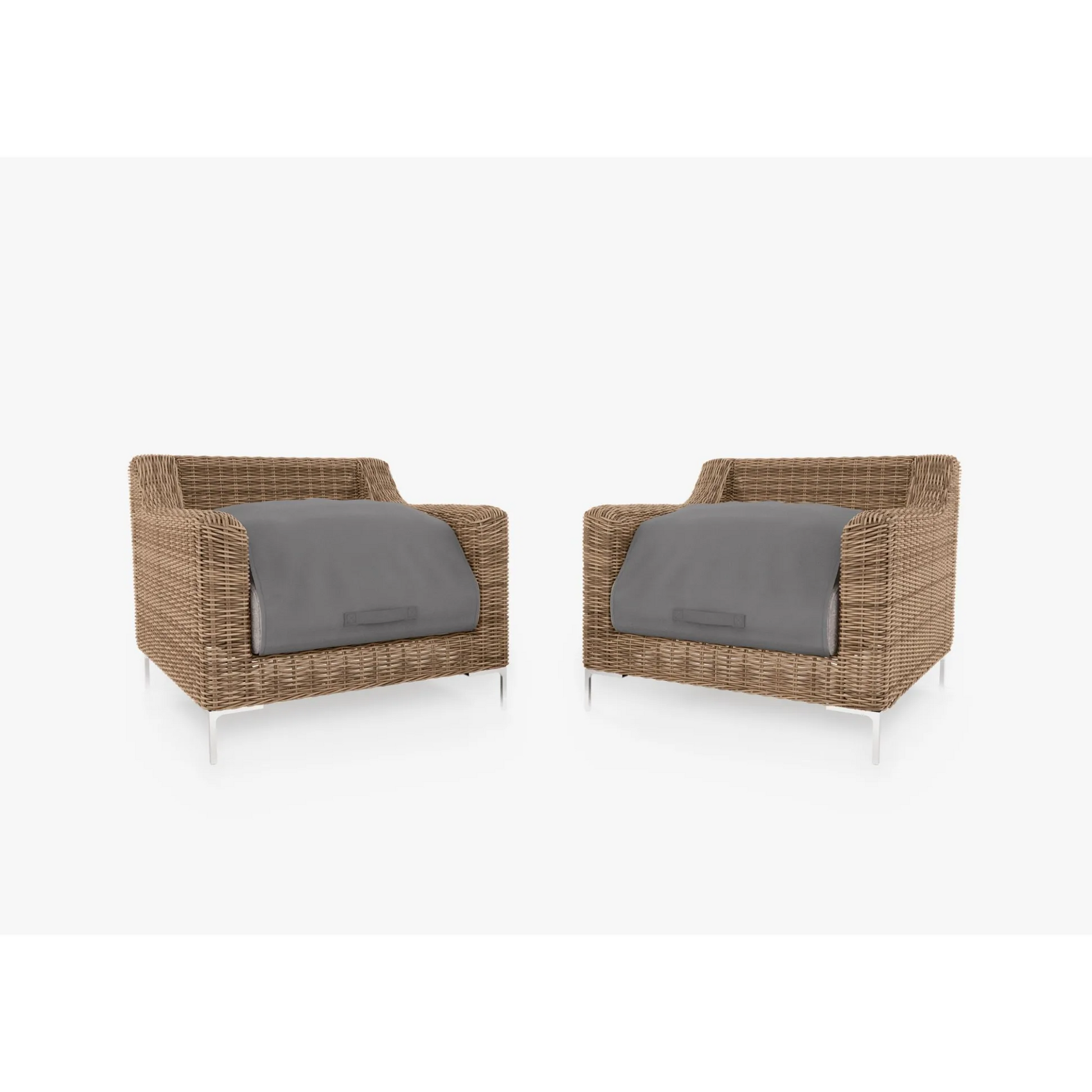 Live Outer 34" Brown Wicker Outdoor Armchair Conversation Set With Sandstone Gray Cushion
