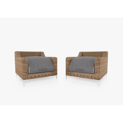 Live Outer 34" Brown Wicker Outdoor Armchair Conversation Set With Sandstone Gray Cushion