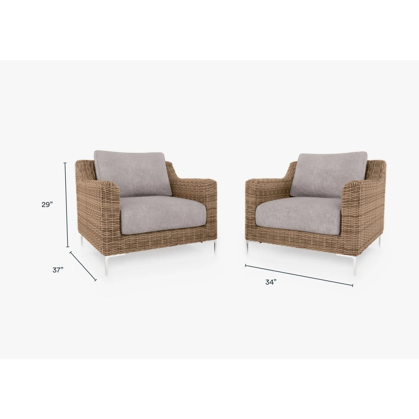 Live Outer 34" Brown Wicker Outdoor Armchair Conversation Set With Sandstone Gray Cushion