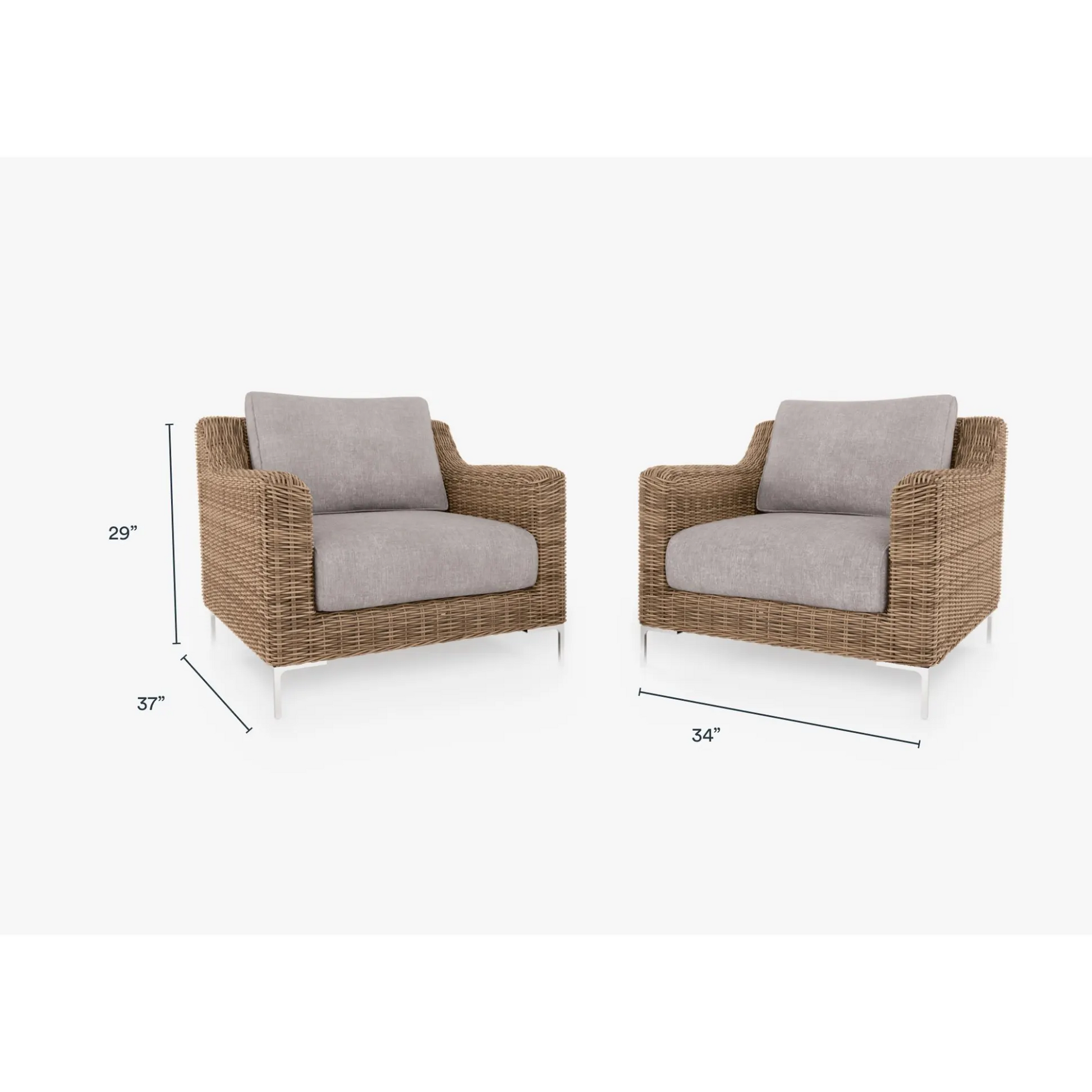 Live Outer 34" Brown Wicker Outdoor Armchair Conversation Set With Sandstone Gray Cushion