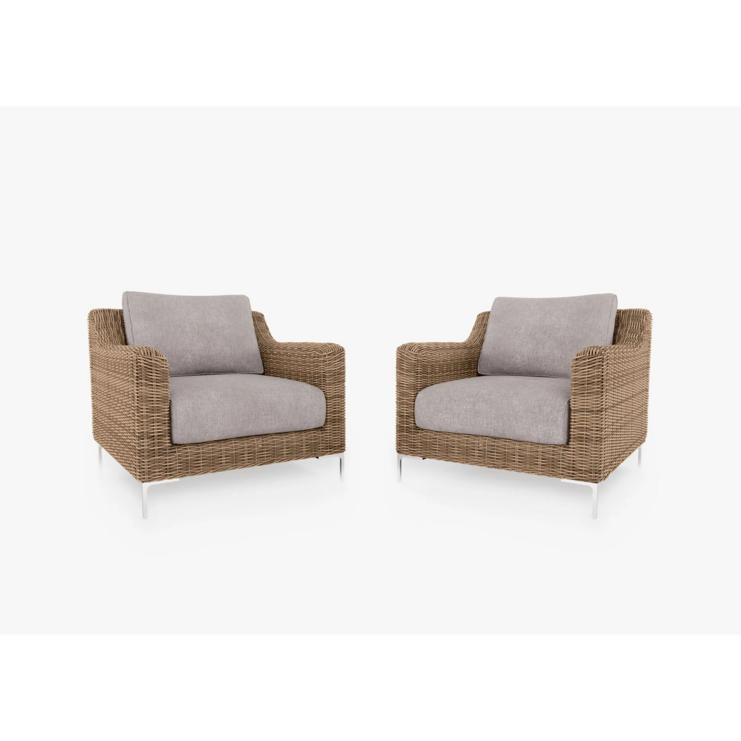 Live Outer 34" Brown Wicker Outdoor Armchair Conversation Set With Sandstone Gray Cushion