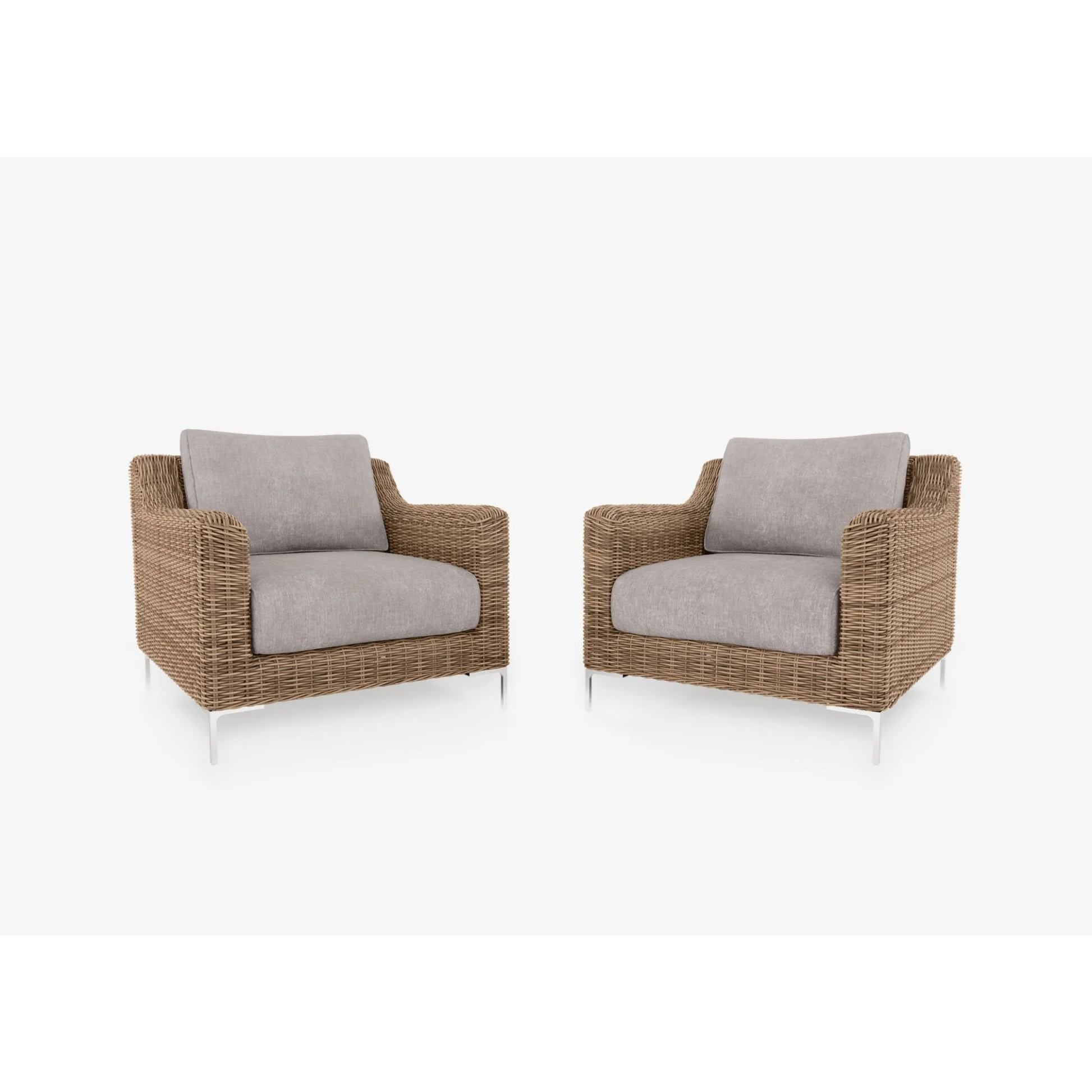 Live Outer 34" Brown Wicker Outdoor Armchair Conversation Set With Sandstone Gray Cushion