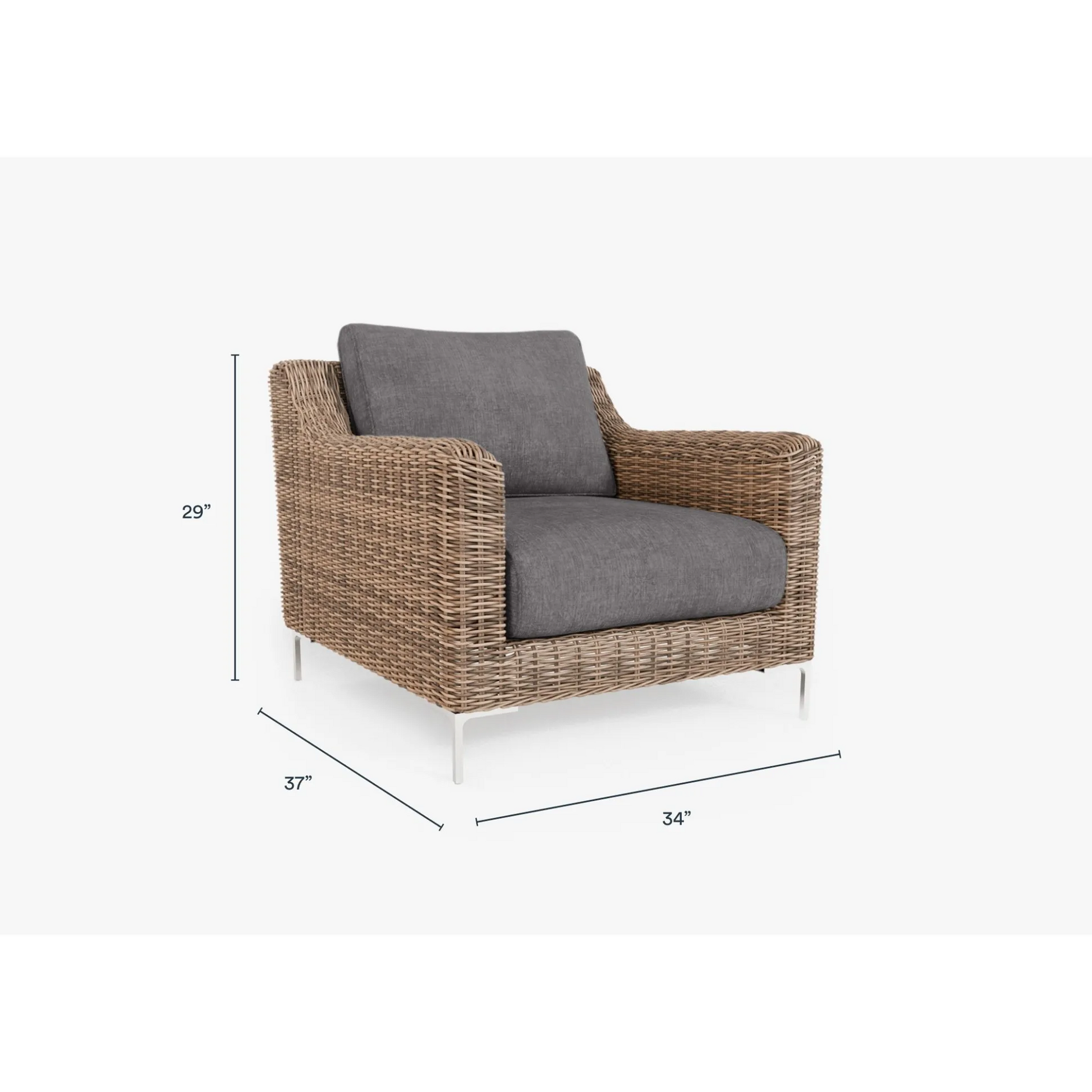 Live Outer 34" Brown Wicker Outdoor Armchair With Dark Pebble Gray Cushion