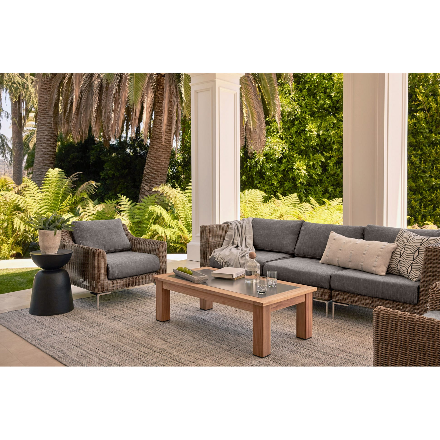 Live Outer 34" Brown Wicker Outdoor Armchair With Dark Pebble Gray Cushion