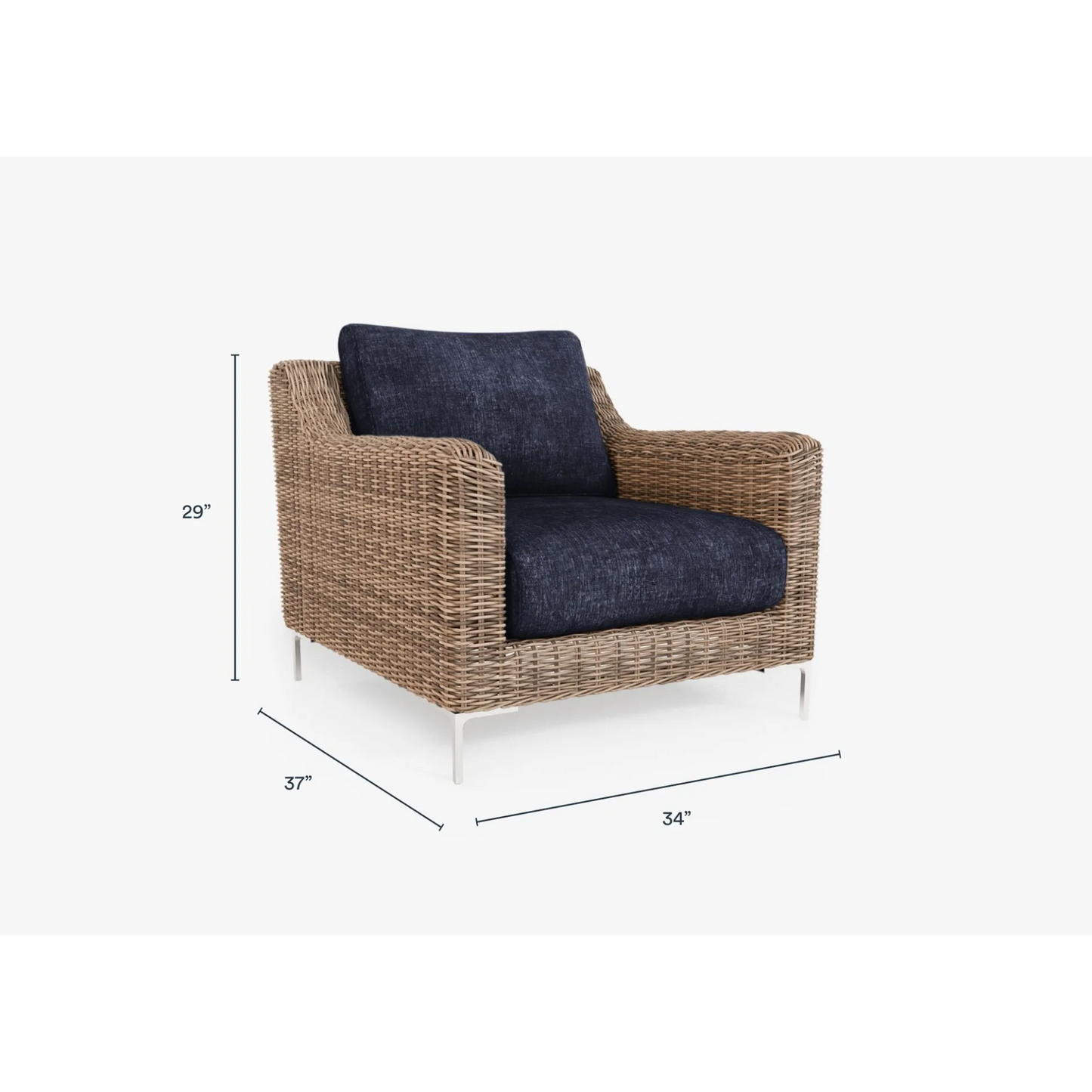 Live Outer 34" Brown Wicker Outdoor Armchair With Deep Sea Navy Cushion