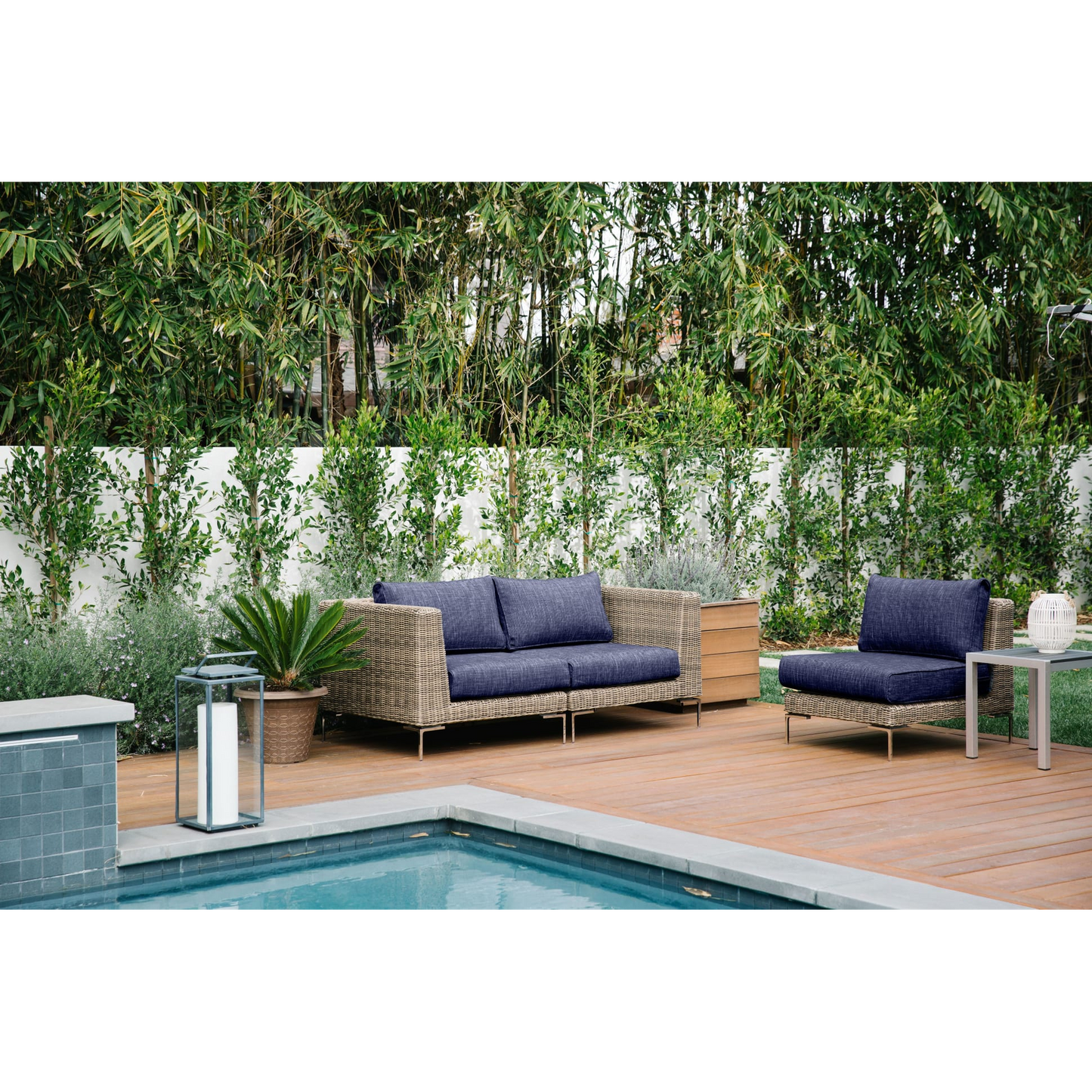 Live Outer 34" Brown Wicker Outdoor Armchair With Deep Sea Navy Cushion