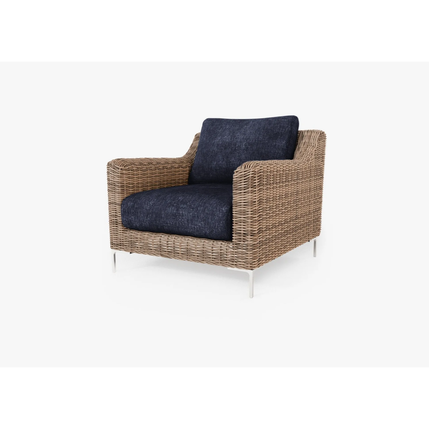 Live Outer 34" Brown Wicker Outdoor Armchair With Deep Sea Navy Cushion