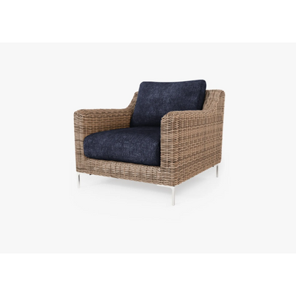 Live Outer 34" Brown Wicker Outdoor Armchair With Deep Sea Navy Cushion