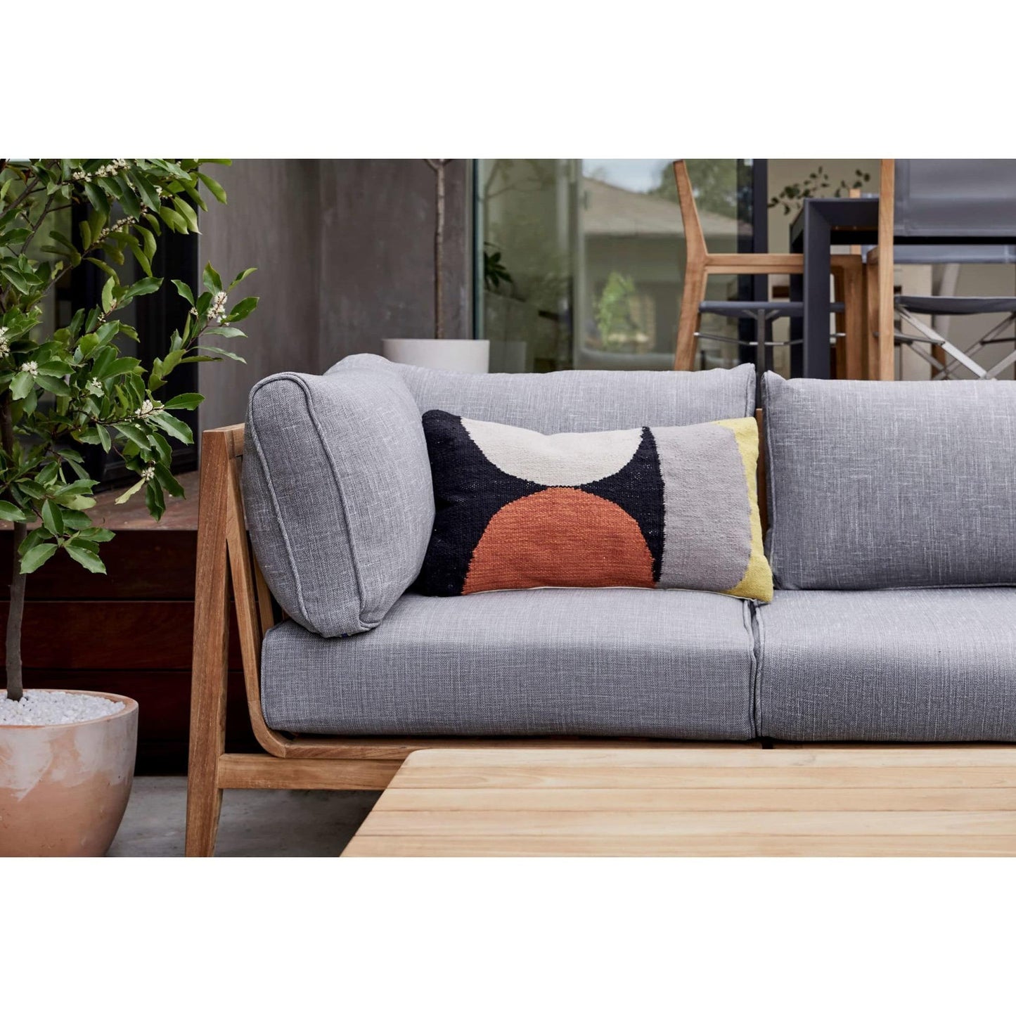 Live Outer 34" Teak Outdoor Left Corner Chair With Pacific Fog Gray Cushion