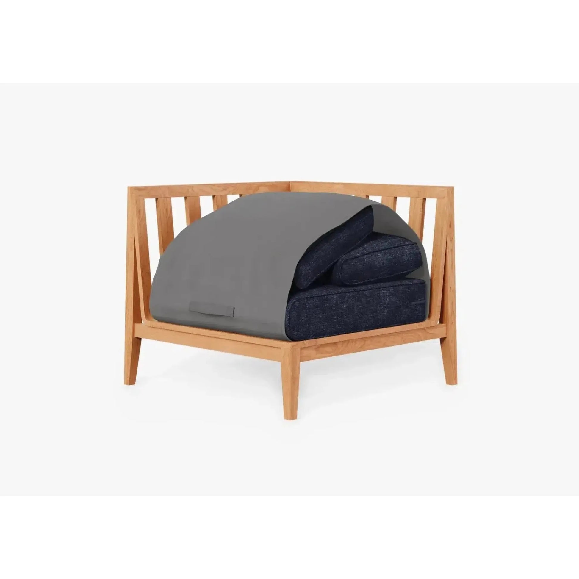 Live Outer 34" Teak Outdoor Right Corner Chair With Deep Sea Navy Cushion