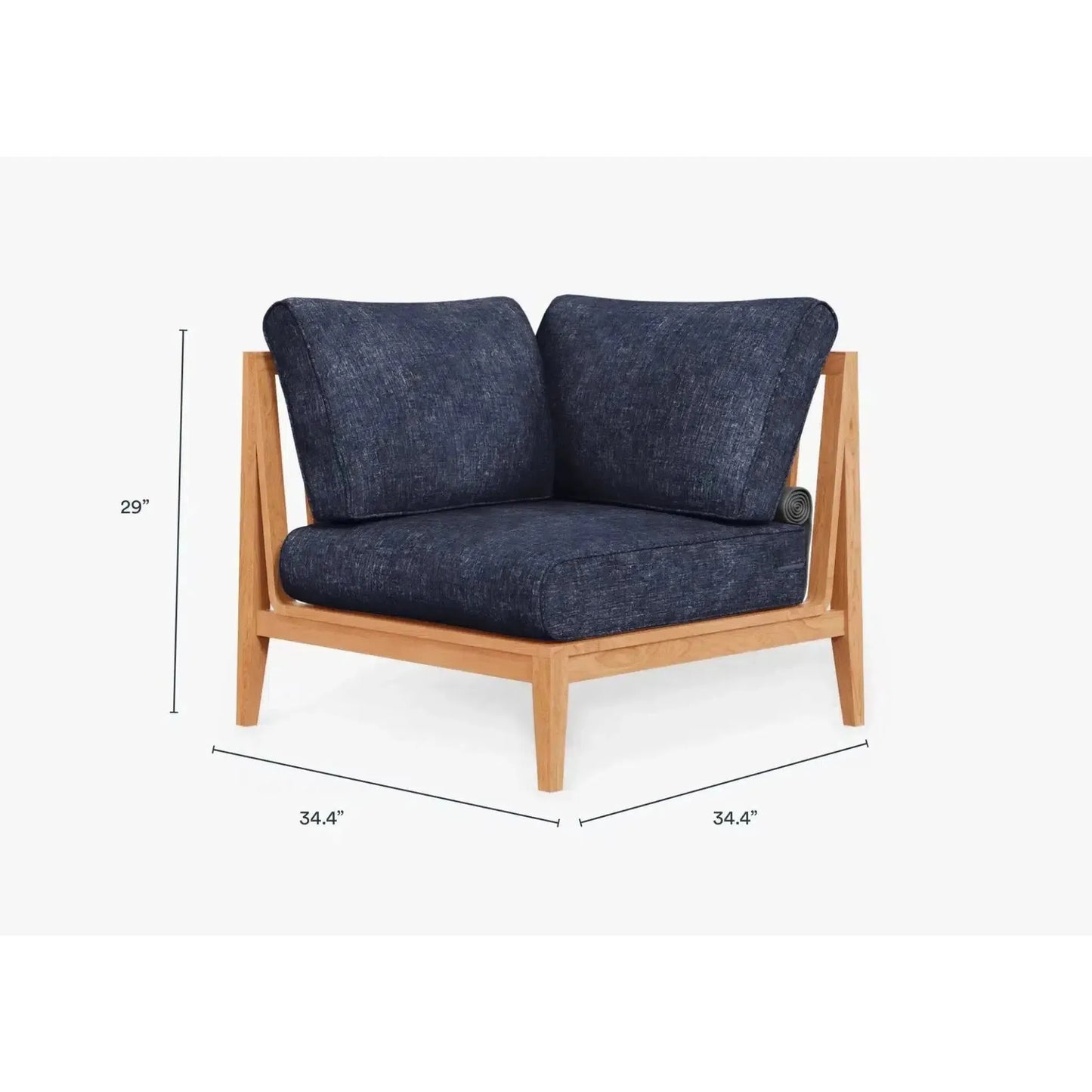 Live Outer 34" Teak Outdoor Right Corner Chair With Deep Sea Navy Cushion