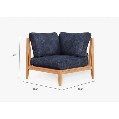 Live Outer 34" Teak Outdoor Right Corner Chair With Deep Sea Navy Cushion