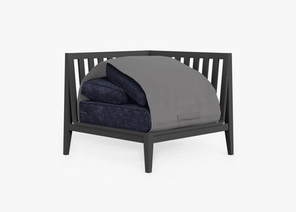 Live Outer 35" Charcoal Aluminum Left Corner Chair With Deep Sea Navy Cushion