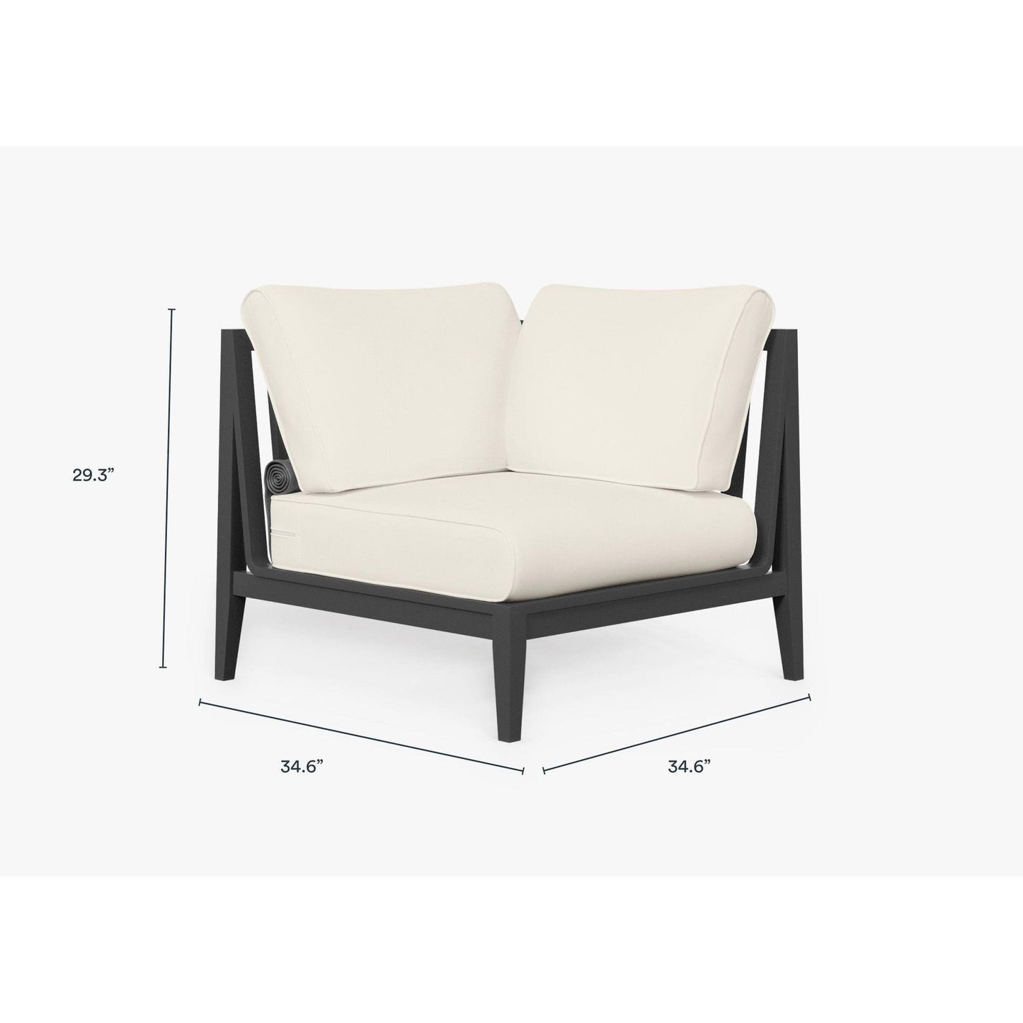 Live Outer 35" Charcoal Aluminum Left Corner Chair With Palisades Cream Cushion