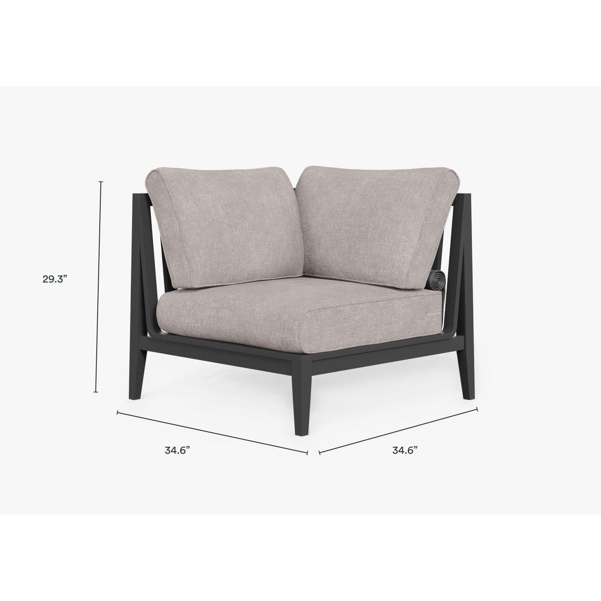 Live Outer 35" Charcoal Aluminum Right Corner Chair With Sandstone Gray Cushion