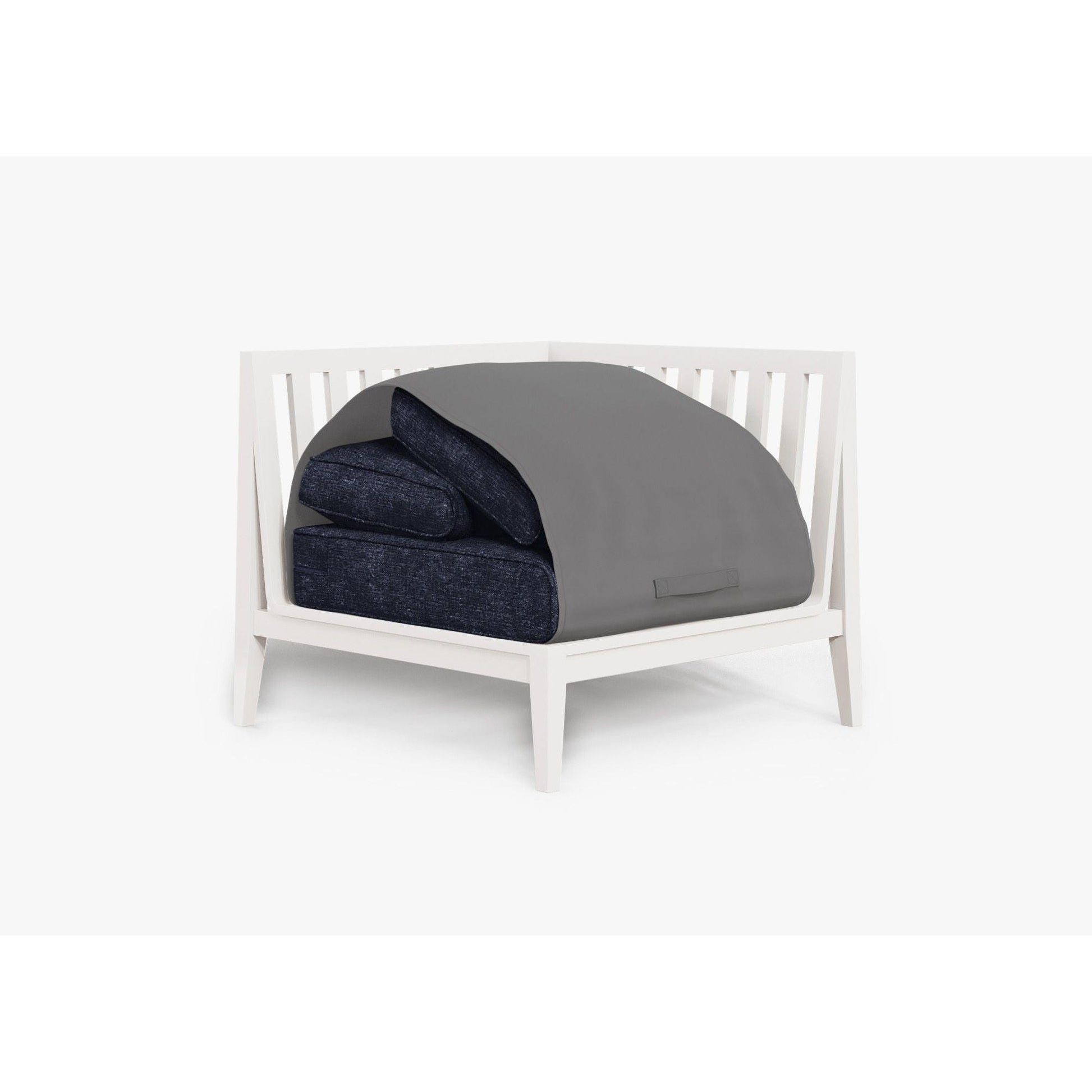 Live Outer 35" White Aluminum Left Corner Outdoor Chair With Deep Sea Navy Cushion