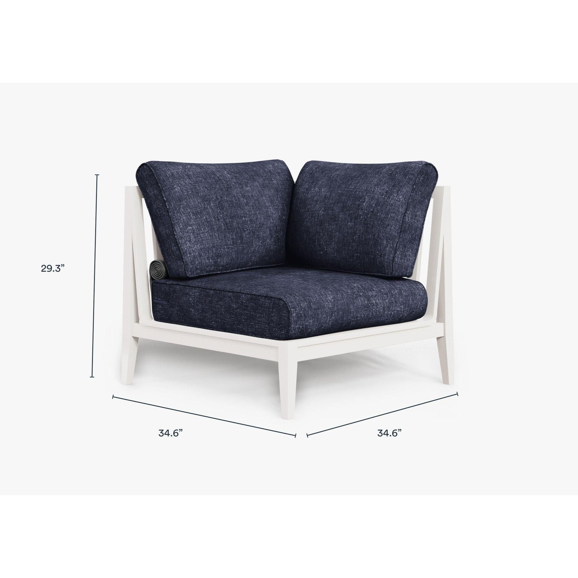 Live Outer 35" White Aluminum Left Corner Outdoor Chair With Deep Sea Navy Cushion