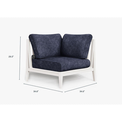 Live Outer 35" White Aluminum Left Corner Outdoor Chair With Deep Sea Navy Cushion