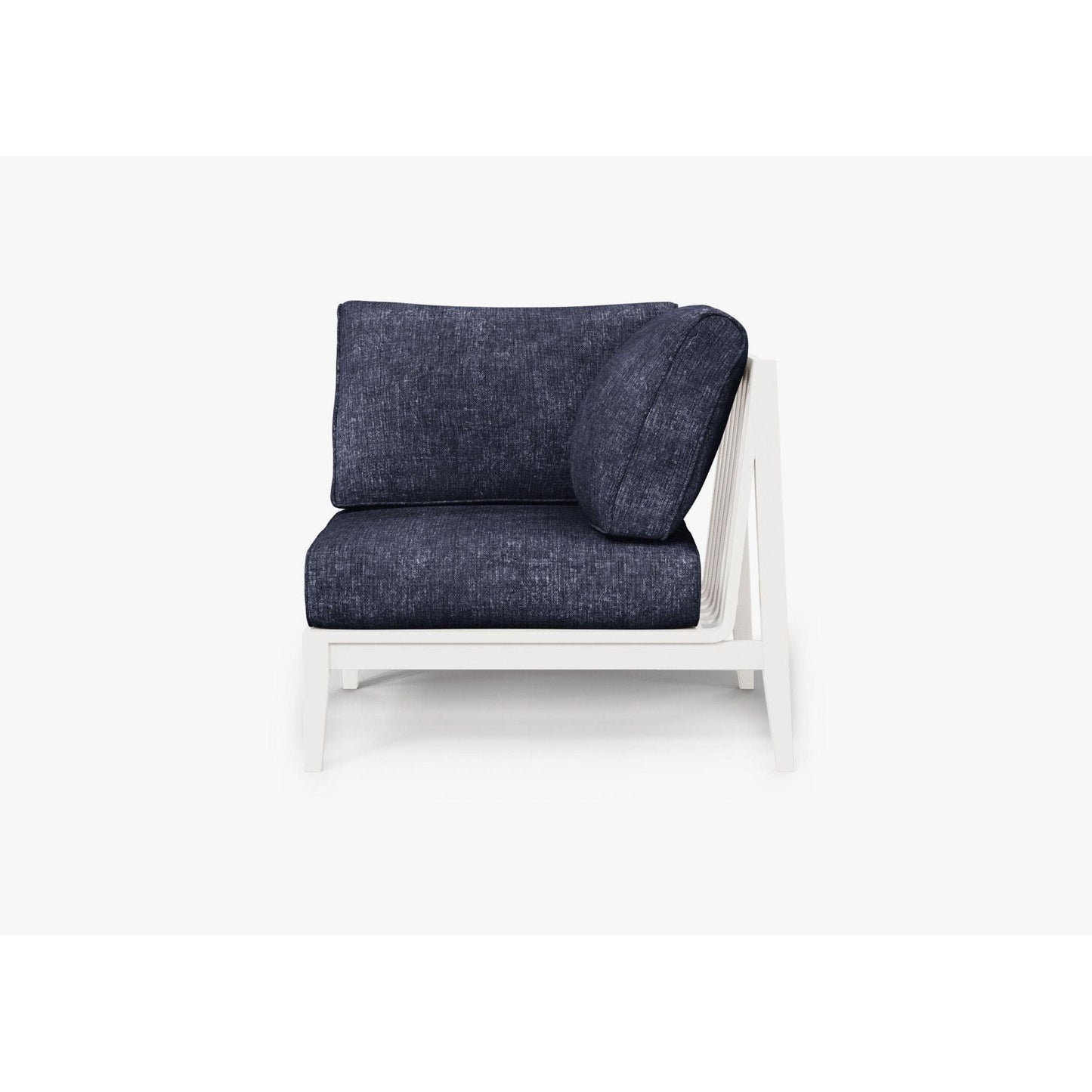 Live Outer 35" White Aluminum Left Corner Outdoor Chair With Deep Sea Navy Cushion